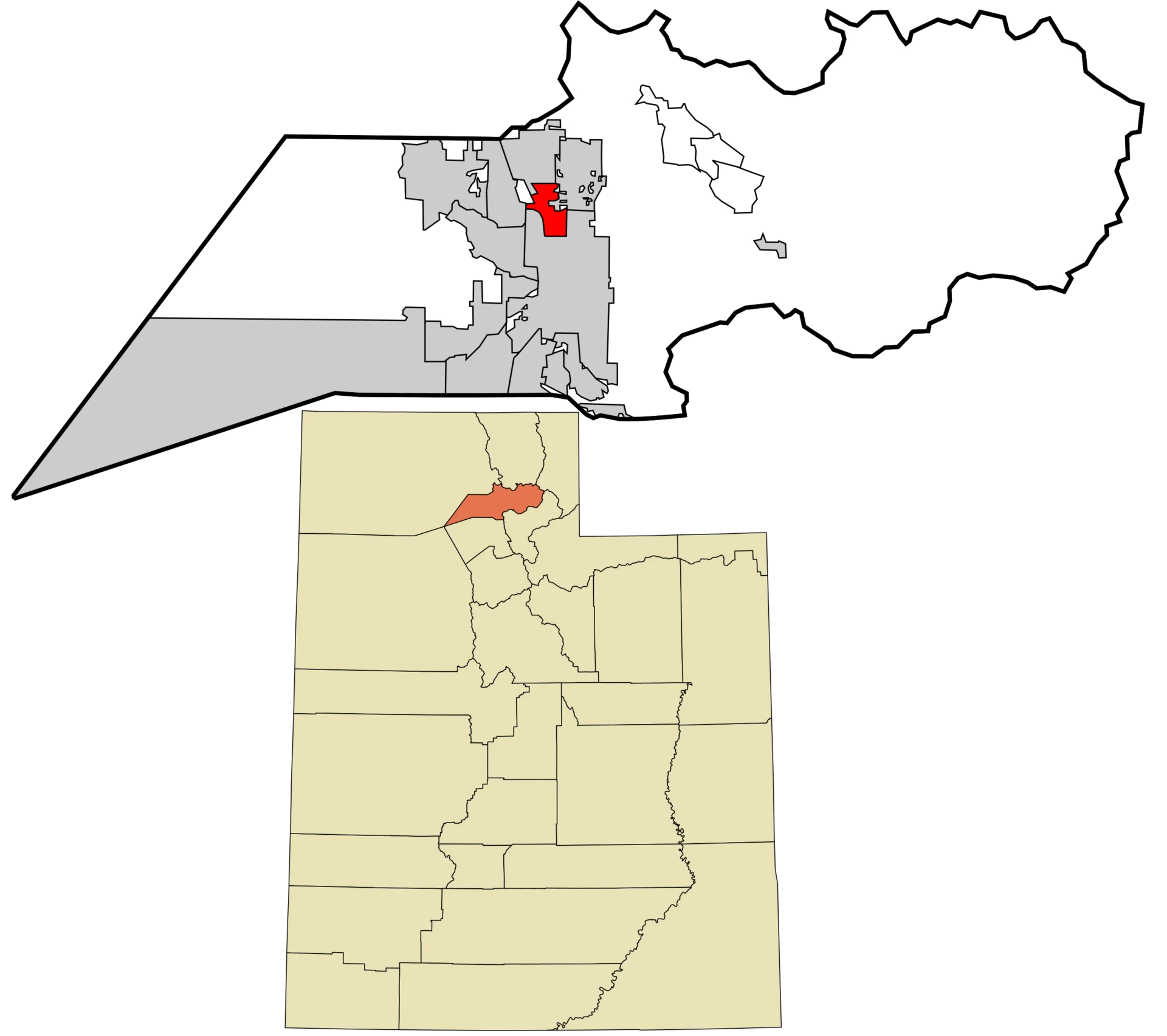Map of Utah highlighting a specific county in red.