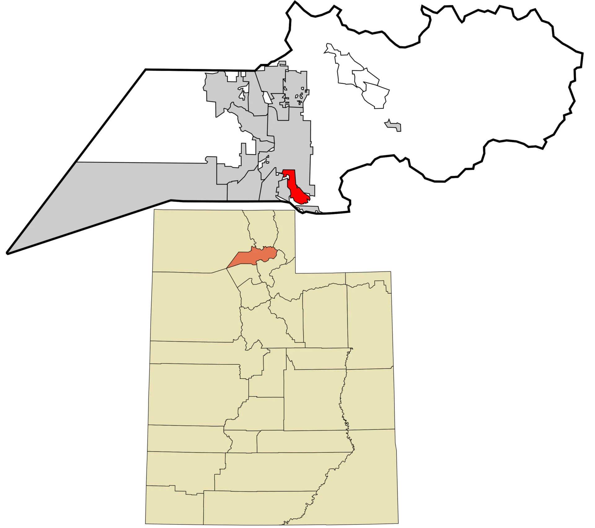Map of Utah highlighting a specific region.