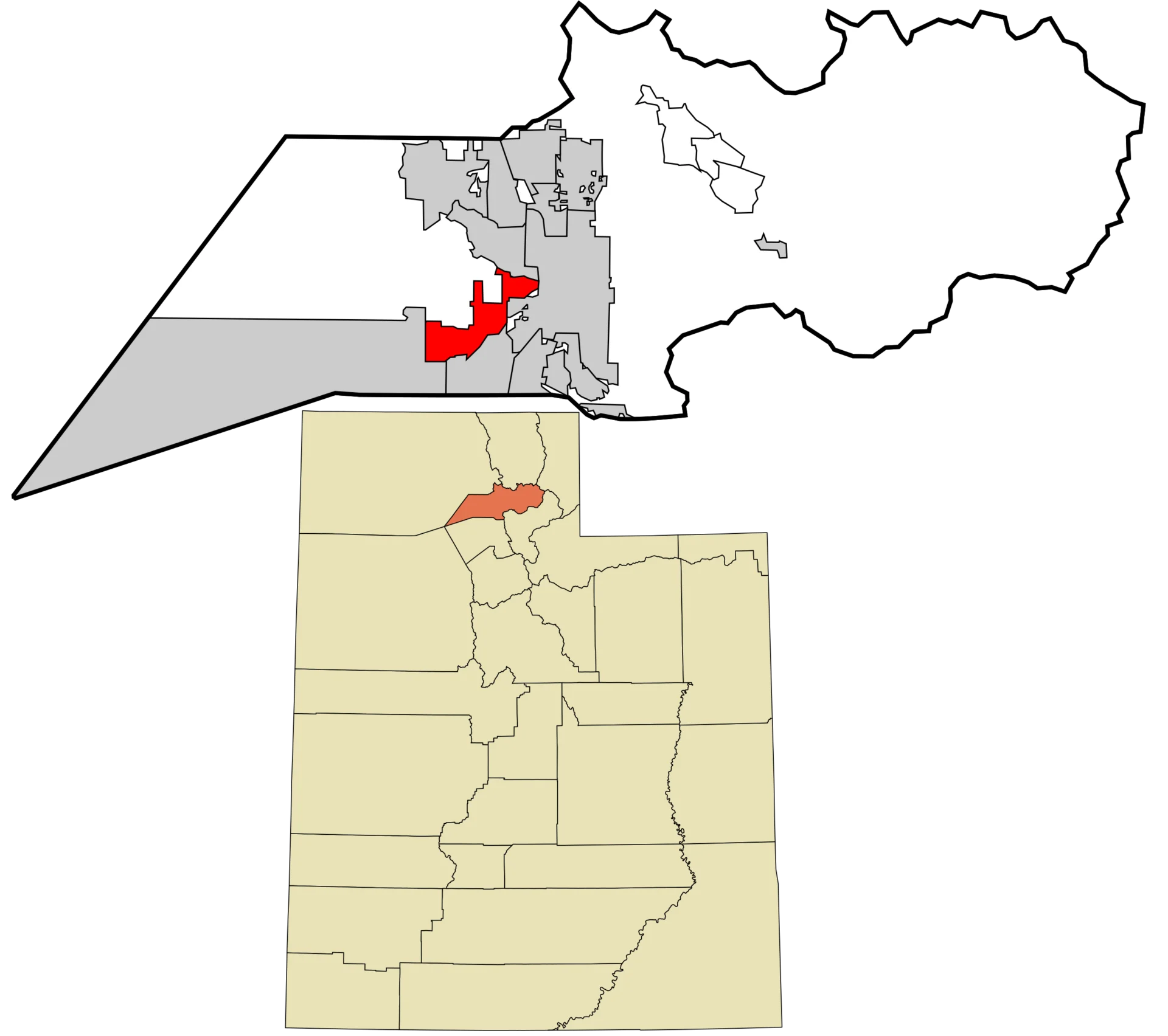 Map showing the location of West Jordan, Utah